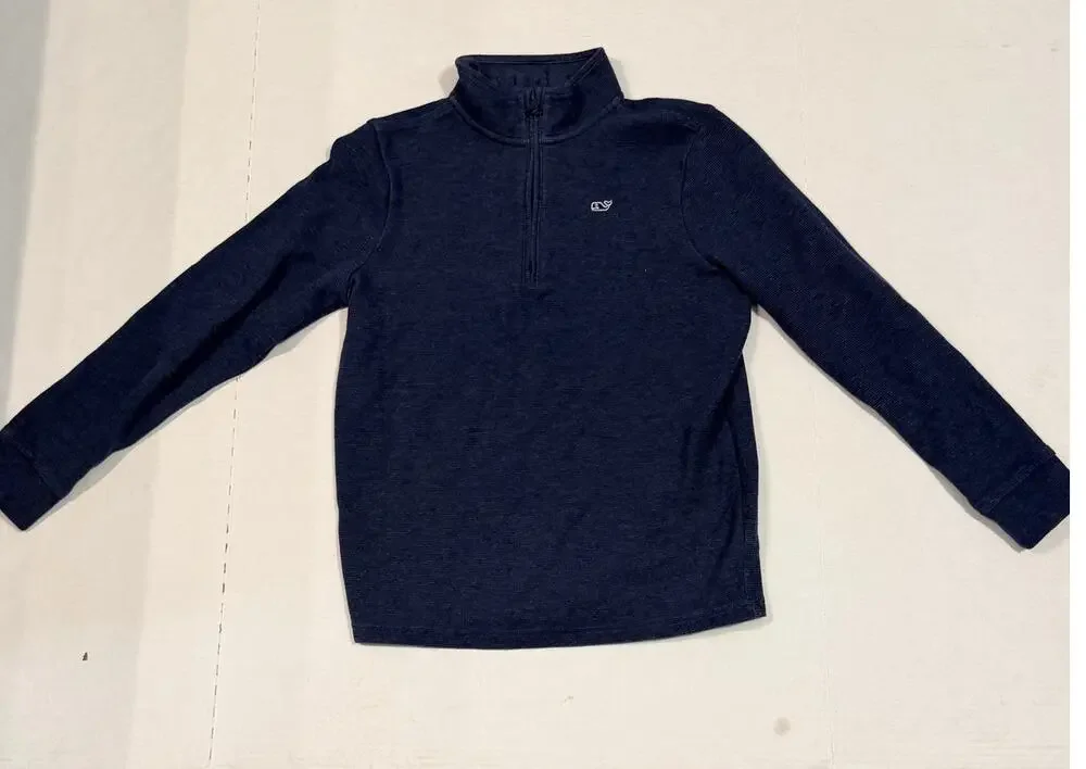 Vineyard Vines Boys M 12-14 Navy 1/4 Zip Pullover Sweatshirt Cotton Blend